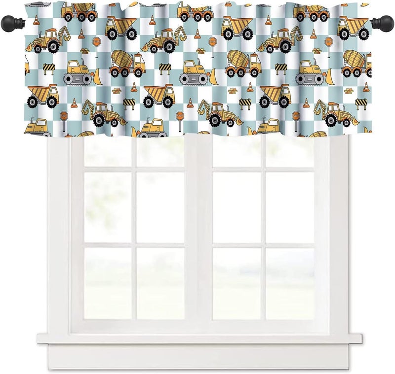 YSWOW Kids Cartoon Car Valance Construction Tractor Trucks Excavator Art Printed Valance for Children Nursery Classroom Playroom Decor W54xL18in Fabric 1 Panel - Image 1